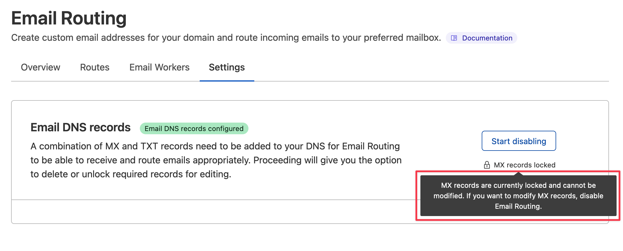 Cloudflare 邮件 DNS 设置页面